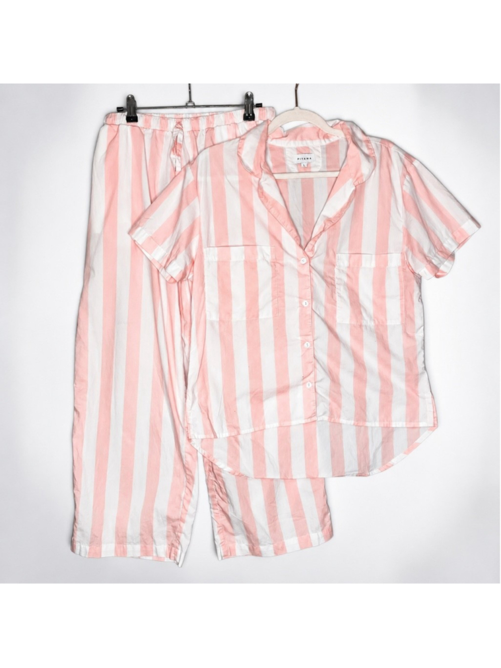 Piyama Pink White Striped Pajama Set Size Large